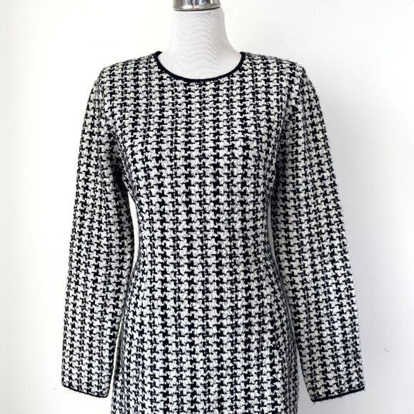 & Other Stories Wool Alpaca Blend Houndstooth Dress Black White - Picture 3 of 14